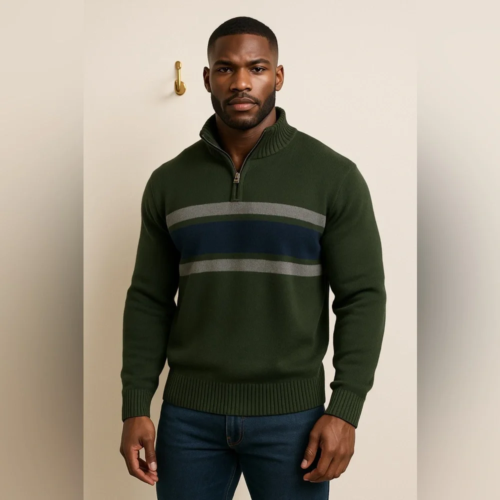 Vintage Eddie Bauer 100% Cotton Quarter Zip Knit Sweater Size XL